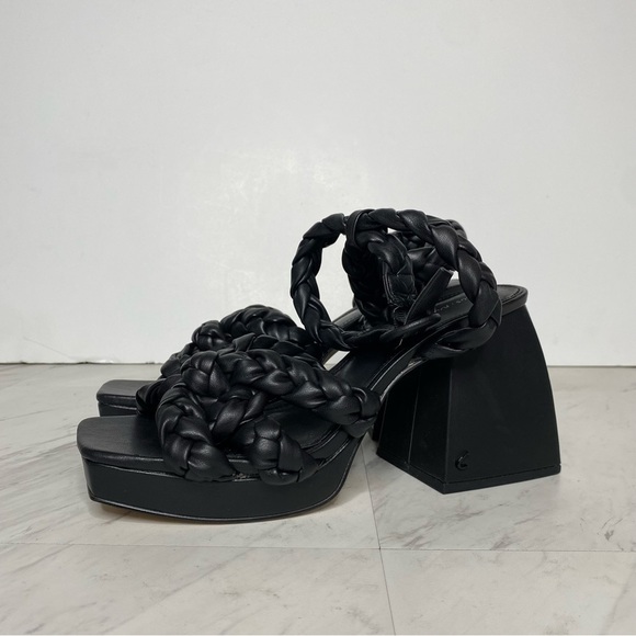 Circus Sam Edelman Mable Black Faux Leather Braided Block Heel Sandal 9 1/2 M - Picture 13 of 13